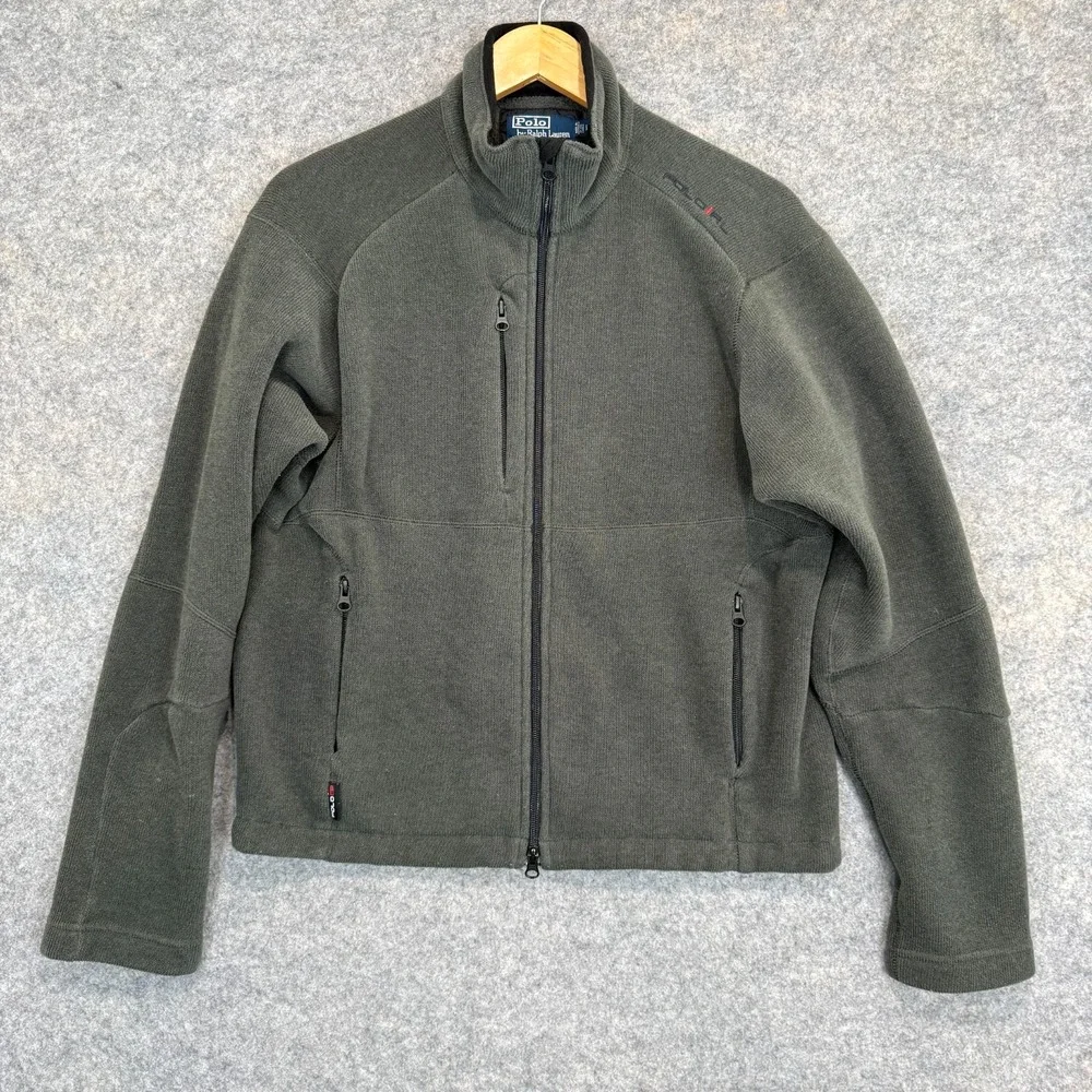 Vintage Polo Ralph Lauren Fleece Jacket Mens Large Zip Pocket RL Dark Green Coat